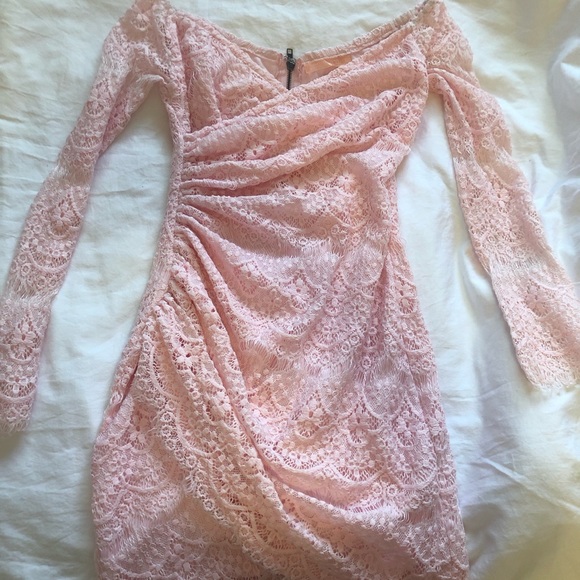 Off the Shoulder Lace Mini Long Sleeve Dress - Picture 3 of 5